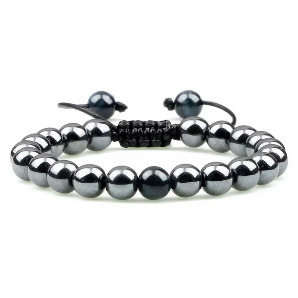 Mens Hematite black onyx bracelet beaded crystal bracelet handmade